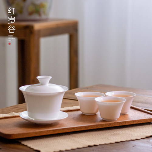 超薄胎骨瓷马蹄盖碗高档白瓷小容量三才大盖碗潮州功夫茶杯茶具 - 图2