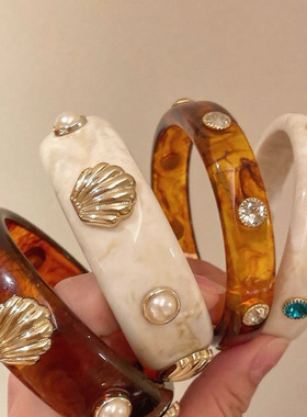 波西米亚度假风树脂贝壳手镯女夸张个性高级感欧美小众设计手环