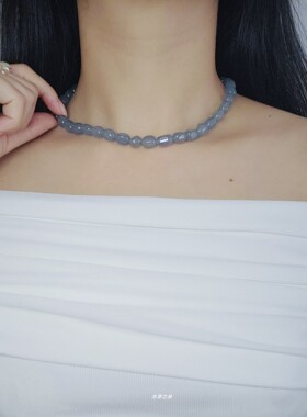 天青石靛｜复古清冷蓝玉髓串珠项链女新中式小众天然石圆珠锁骨链