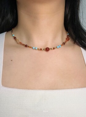 半山秋|天然石串珠显白项链美拉德色系小众叠戴百搭轻奢锁骨链