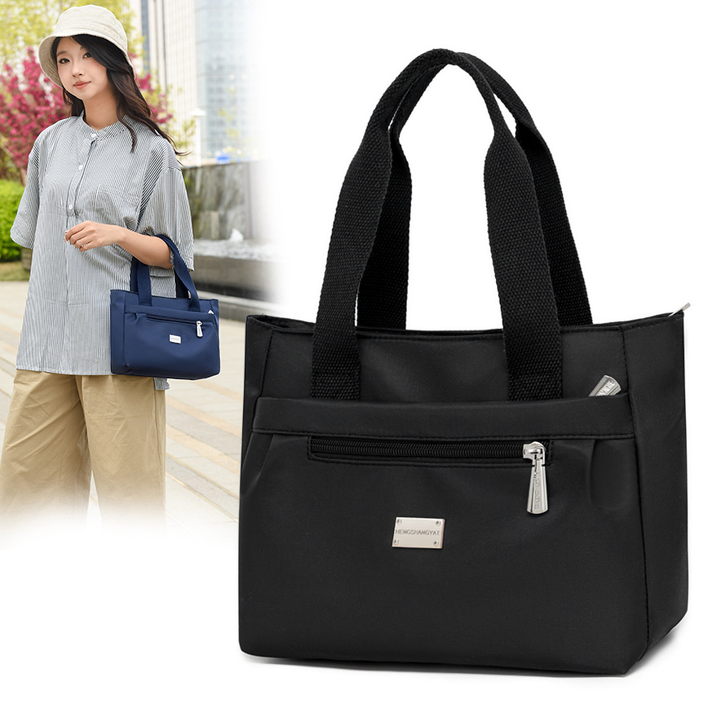 女士多口袋尼龙布单肩包新款时尚百搭通勤包包大容量妈咪手提袋子,淘宝优惠券,粉丝福利购,淘宝优惠卷