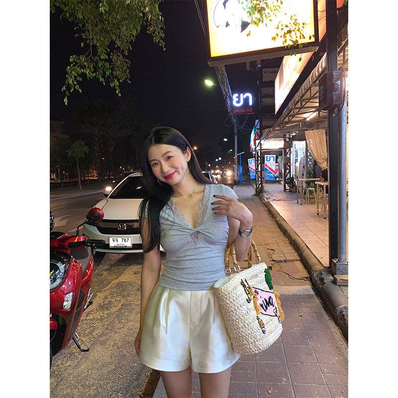 落落狷介裤子女2025新款小个子设计感短裤夏季阔腿裤松紧腰休闲裤,淘宝优惠券,粉丝福利购,淘宝优惠卷