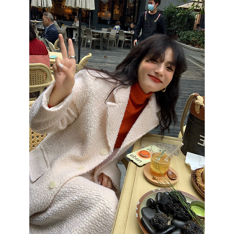 落落狷介 小香风套装高级感时尚套装裙女粉色毛呢外套+毛呢半身裙,淘宝优惠券,粉丝福利购,淘宝优惠卷