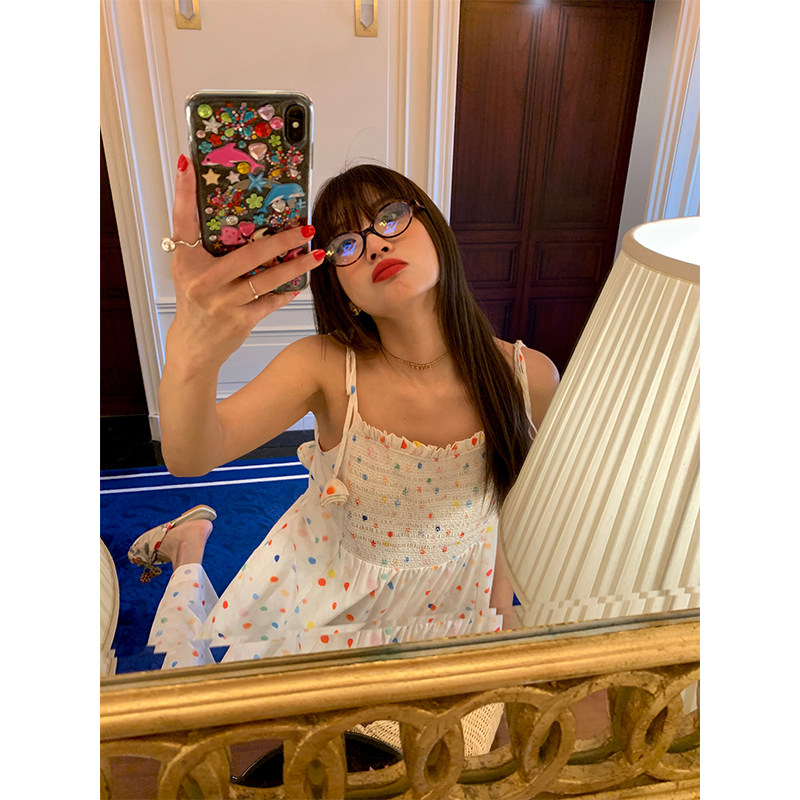 落落狷介适合小个子的穿搭吊带连衣裙女波点印花吊带裙夏季大摆裙,淘宝优惠券,粉丝福利购,淘宝优惠卷