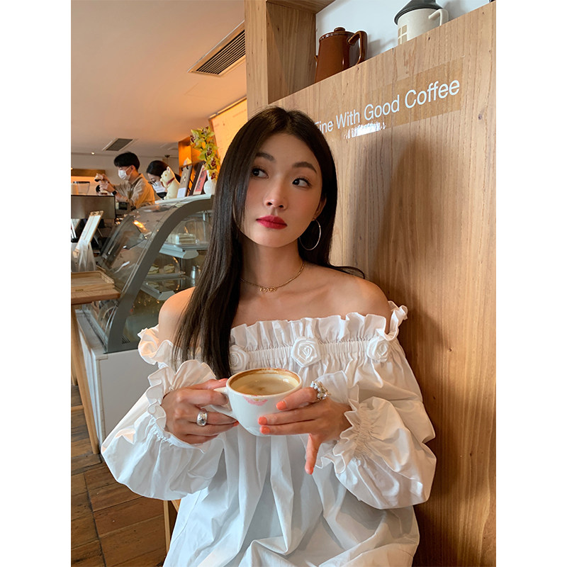 落落狷介衬衣2025年新款女一字肩上衣白色宽松长袖法式小个子衬衫,淘宝优惠券,粉丝福利购,淘宝优惠卷