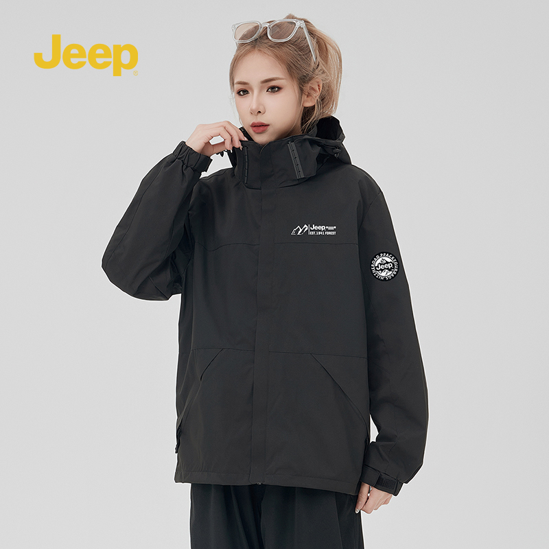 Jeep吉普2024新品连帽外套男女情侣防风防寒服夹克户外休闲衣服