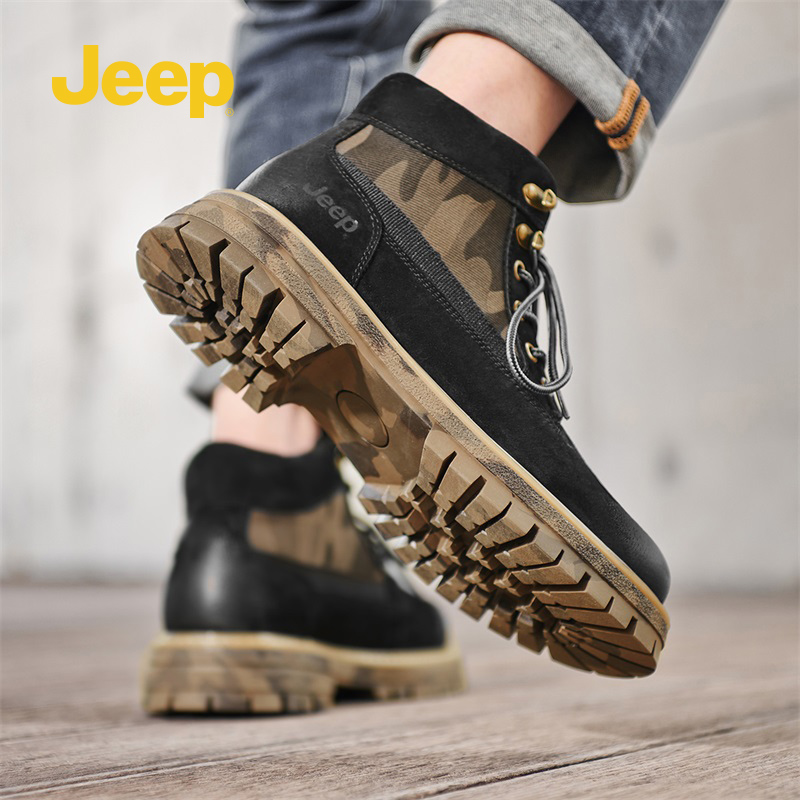 Jeep男靴冬季新款马丁靴男中高帮男士皮靴工装休闲鞋靴P224M08090