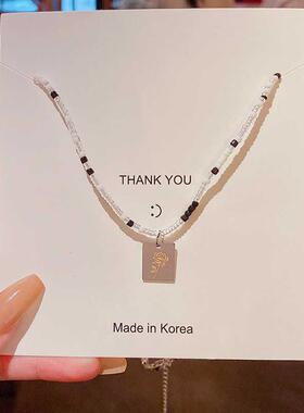 东大门爆款黑白米珠甜酷双修项链女高级设计感小众简约玫瑰花吊坠