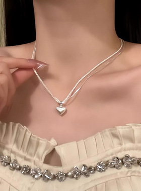 闪耀韩系ins风简约双层拉丝爱心项链轻奢高级感锁骨链时尚百搭颈