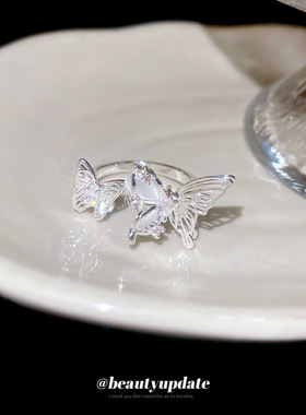 闪耀韩系ins锆石蝴蝶开口戒指优雅小众气质百搭食指戒轻奢高级感