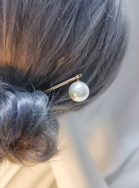 很好看的大颗珍珠挂坠发簪子长15cm厘日式简约慵懒盘发少女风现代