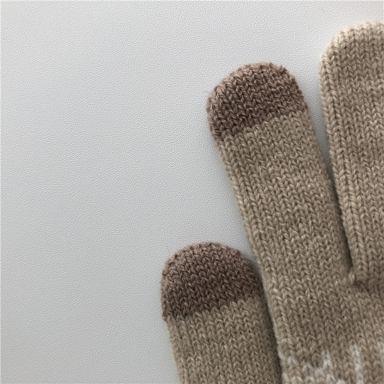 韩国气质温柔ins花纹手套骑车写字触屏手套加绒加厚手套男女可戴