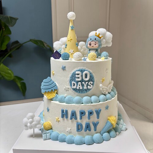 蓝色系皇冠蛇宝宝周岁生日蛋糕装饰我一岁啦生日甜品台贴纸插件 - 图1