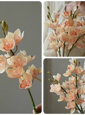 高品质3D大花蕙兰仿真花 东亚兰虎头兰婚庆摆件样板间造景假花