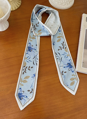 蓝色绑包包飘带尖角装饰丝巾AB面精致丝带围巾领巾发箍发带绑带女