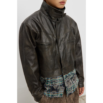 CONP 24SS Patchwork Leather Jacket fake two piece patchwork leather jacket