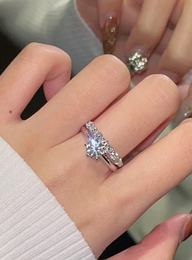 特价 925纯银六爪四爪一克拉钻戒指女仿真结婚轻奢高级感小众婚戒