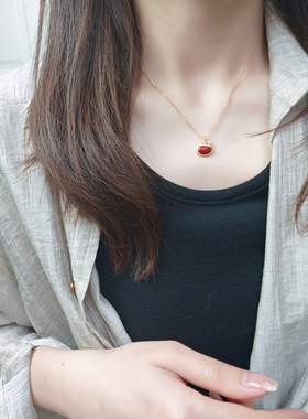 925纯银南红玛瑙红豆项链