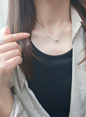 S925纯银 流星香槟色钻满钻项链女锁骨链颈链 轻奢小众高级感