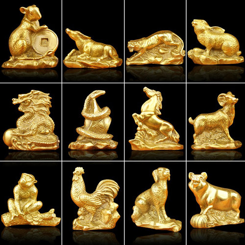 祥云阁 黄铜十二生肖摆件属鼠牛虎属兔龙蛇马羊猴鸡狗猪工艺品 - 图1