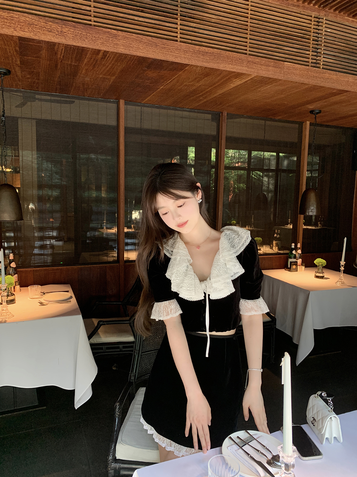 【现货】财阀千金2.0 独家！原C丝绒 法国蕾丝 精致少女套装 - 图2