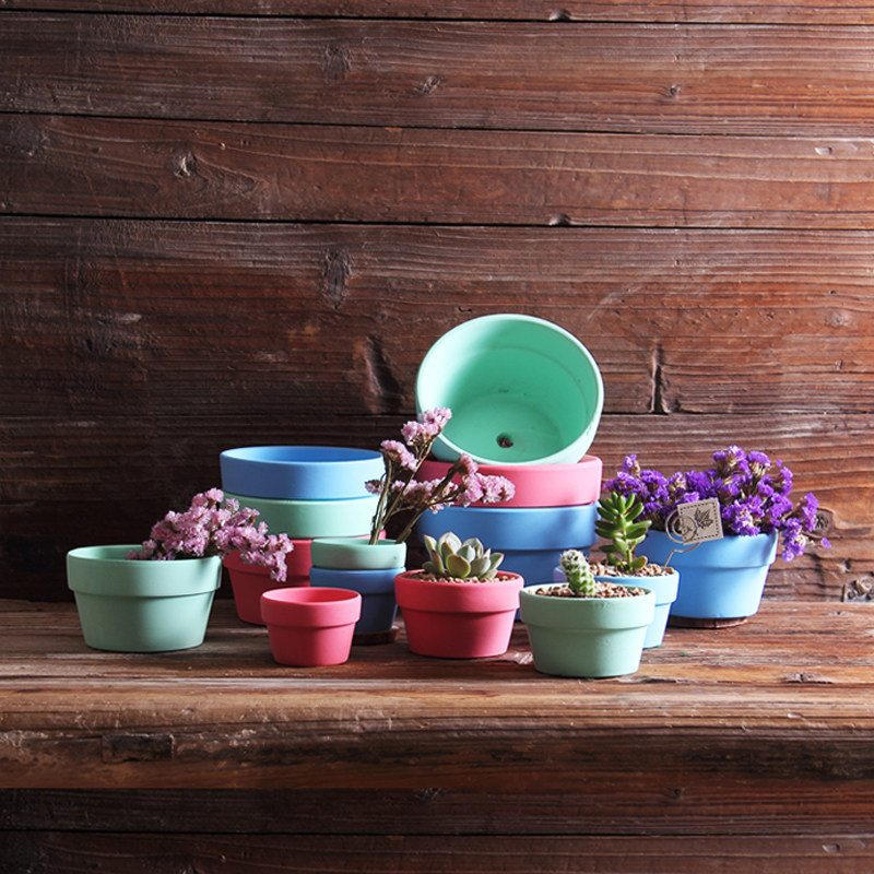 马卡龙彩色红陶盆高矮国际盆红陶多肉植物花盆陶瓷创意素烧花盆,淘宝优惠券,粉丝福利购,淘宝优惠卷