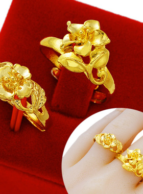 久不掉色越南沙金戒指女花朵婚庆开口复古真铜仿黄金配饰新品