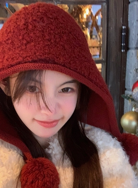 针织帽圣诞新年冬红色巴拉克法帽