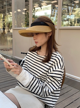 夏季出游日本大檐空顶防晒帽uv防紫外线鸭舌遮阳帽草帽无顶太阳帽