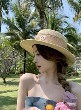 草帽海边度假女夏防晒遮阳平顶帽