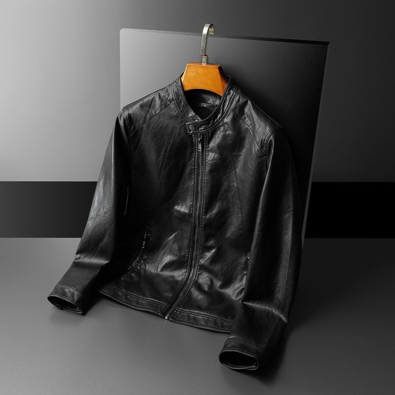 2025秋冬新款男士立领机车皮外套 修身潮男皮衣7122 P145黑灰,淘宝优惠券,粉丝福利购,淘宝优惠卷