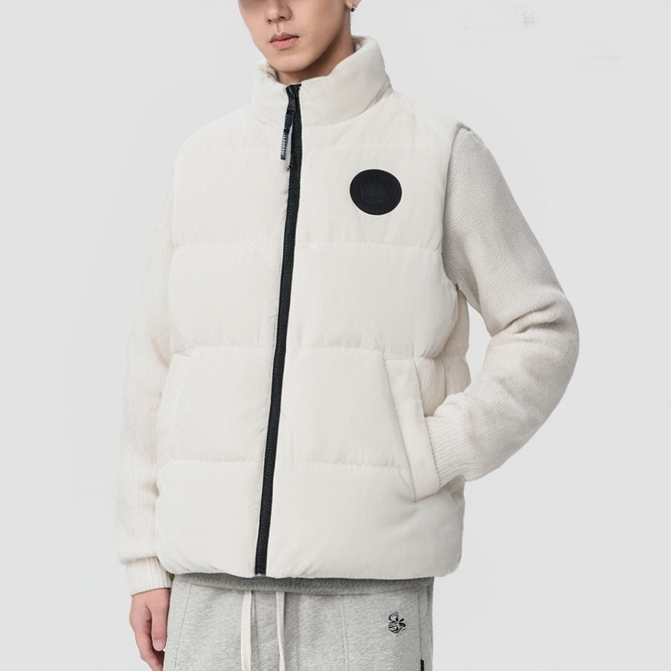 加厚羽绒背心ABLE JEAS男女冬季灯芯绒马甲无袖立领潮流休闲上衣 - 图2