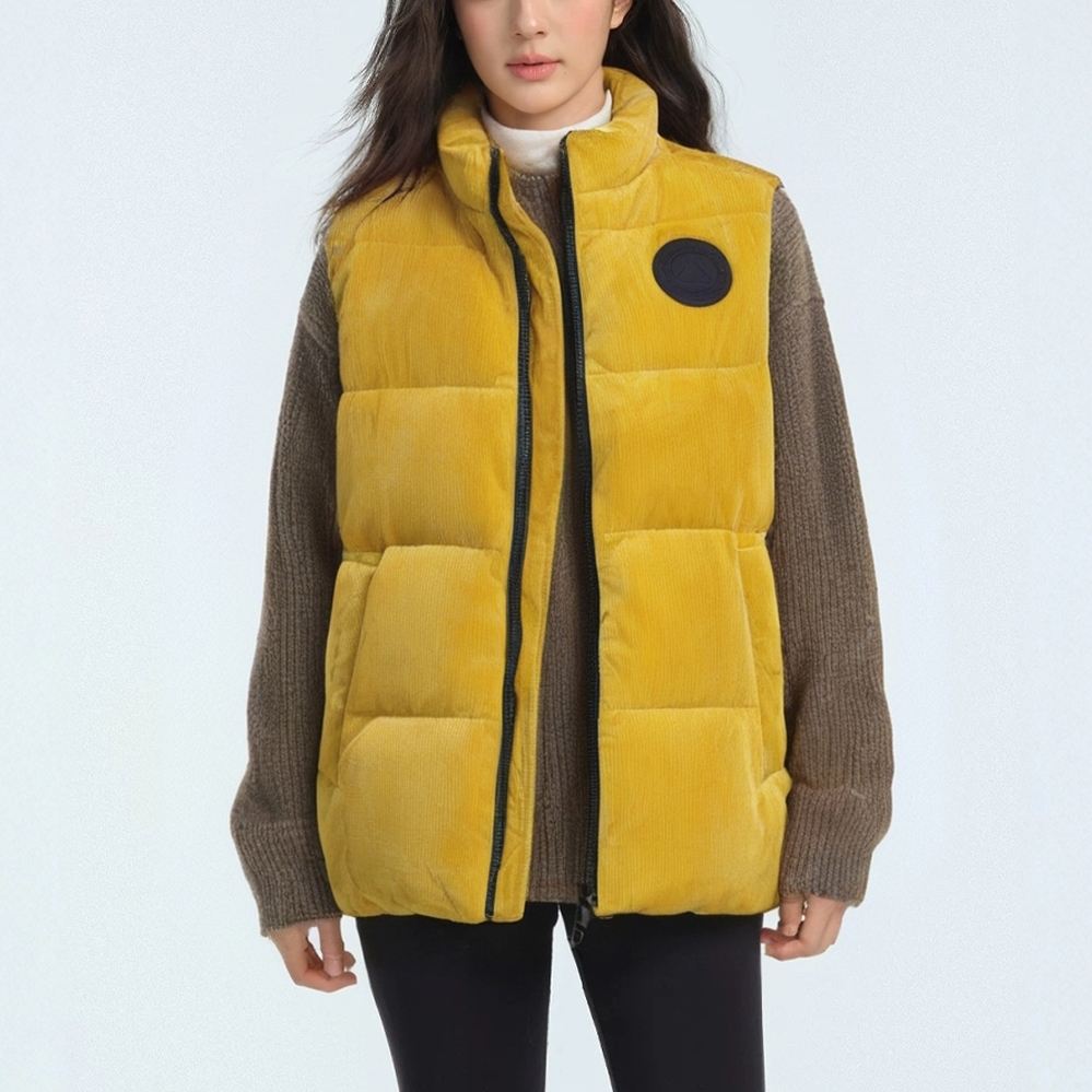 加厚羽绒背心ABLE JEAS男女冬季灯芯绒马甲无袖立领潮流休闲上衣 - 图1