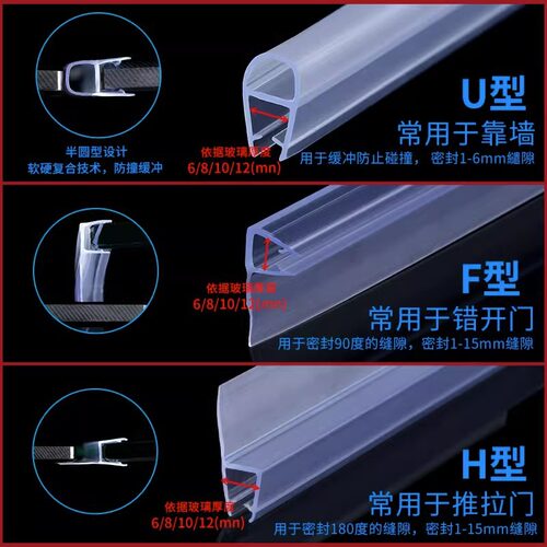 浴室玻璃门防水密封条推拉门挡水胶条门缝防撞防风条防噪音隔音条 - 图1