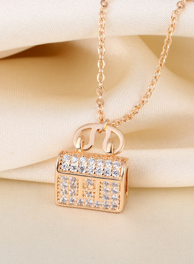 新款 H康康包吊坠项链18K香槟金满钻网红字母 轻奢时尚送女友礼物