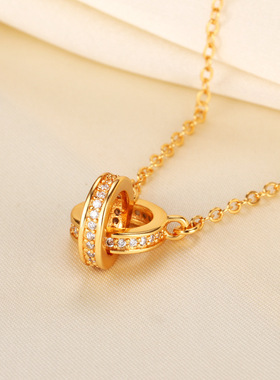 爆款镶钻 香槟金项链女环环相扣简约时尚百搭小众设计 送女友礼物