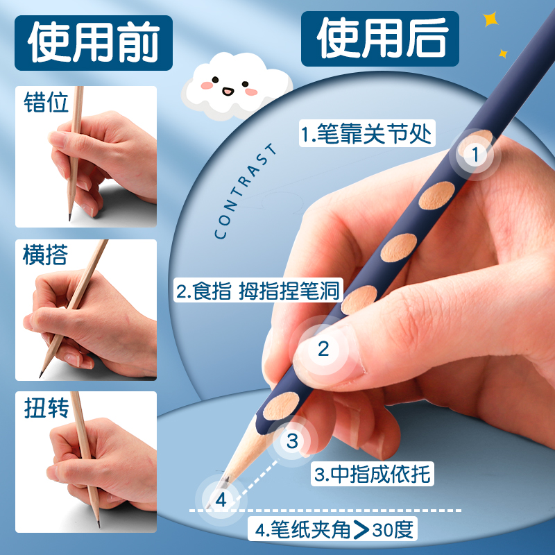 真彩洞洞铅笔小学生专用正姿一年级洞洞笔幼儿园初学者二年级学生矫姿儿童2b考试专用hb特粗无铅毒正握笔姿 - 图1