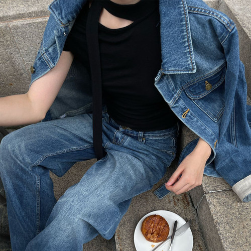 PURITYYH小众简约港风宽松秋时尚女牛仔外套休闲复古百搭夹克上衣 - 图2