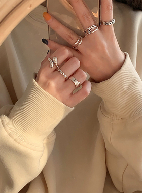 戒指女简约小众食指戒时尚个性素圈开口复古指环