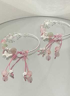 2024年可爱粉色蝴蝶花朵手链女古风精致甜美小众高级感手饰