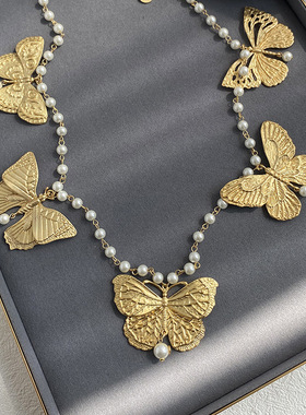 法式多蝴蝶珍珠长款毛衣链女新款