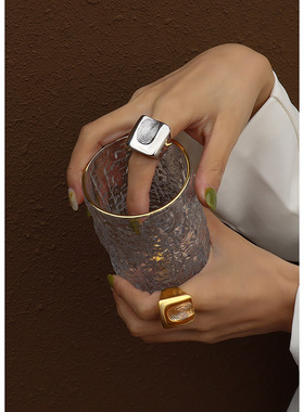 欧美风夸张指纹解密个性铸造戒指钛钢镀18k金嘻哈不掉色饰品 A179