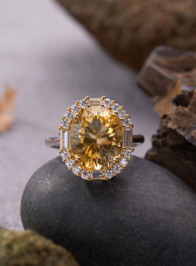 S925纯银天然黄紫水晶彩宝戒指