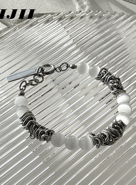 【链界LIJII】重工猫眼珍珠手链 设计感钛钢拼接珍珠男女款手饰