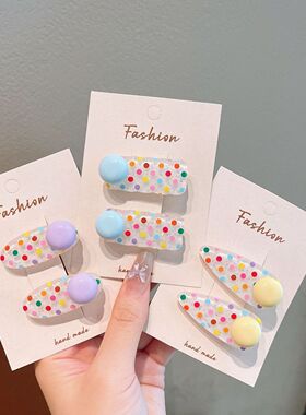 宝宝彩色点点发夹甜美可爱风前额夹发刘海夹百搭碎发夹鸭嘴夹发卡
