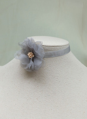 原创颈链花菇凉灰色花朵锁骨链女