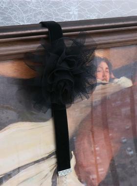 设计感网纱花朵颈花小众黑色项圈