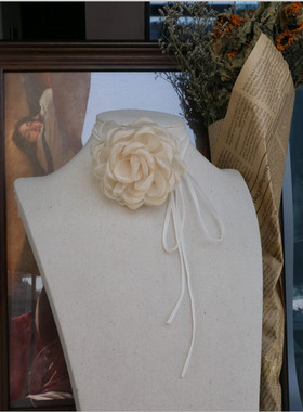 手工大花朵项圈长款系带女锁骨链