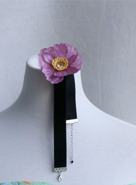 复古高级感虞美人花朵颈花颈链女