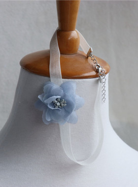 花朵项圈纱带少女choker蓝色